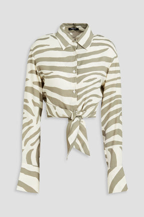 BALMAIN Cropped zebra-print twill shirt