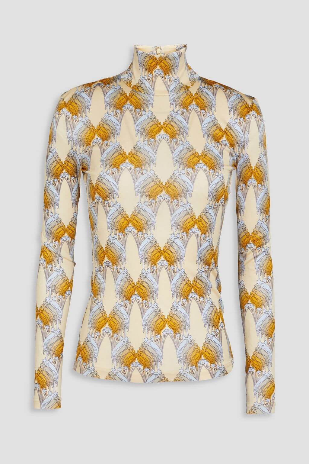 Tory Burch TORY BURCH Printed satin-jersey turtleneck top - Size: XS T-Shirts | Shop From The Mirage