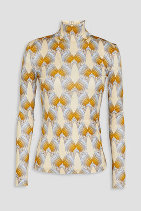 TORY BURCH Printed satin-jersey turtleneck top