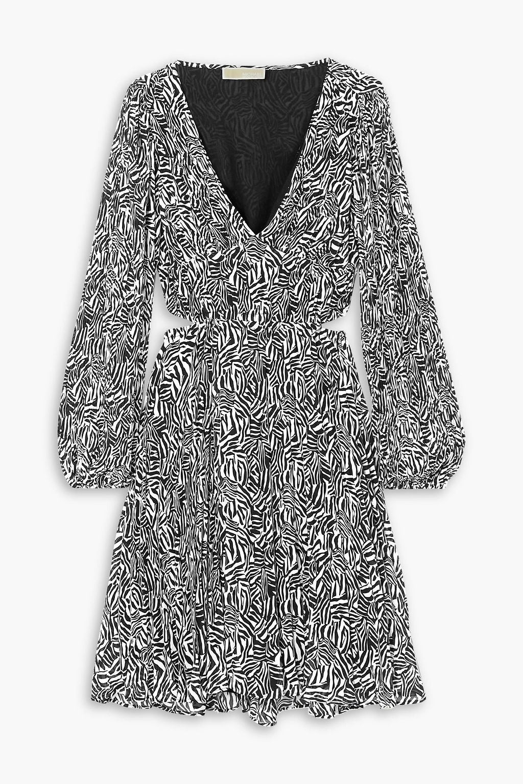 MICHAEL KORS Cutout pleated zebra-print georgette mini dress