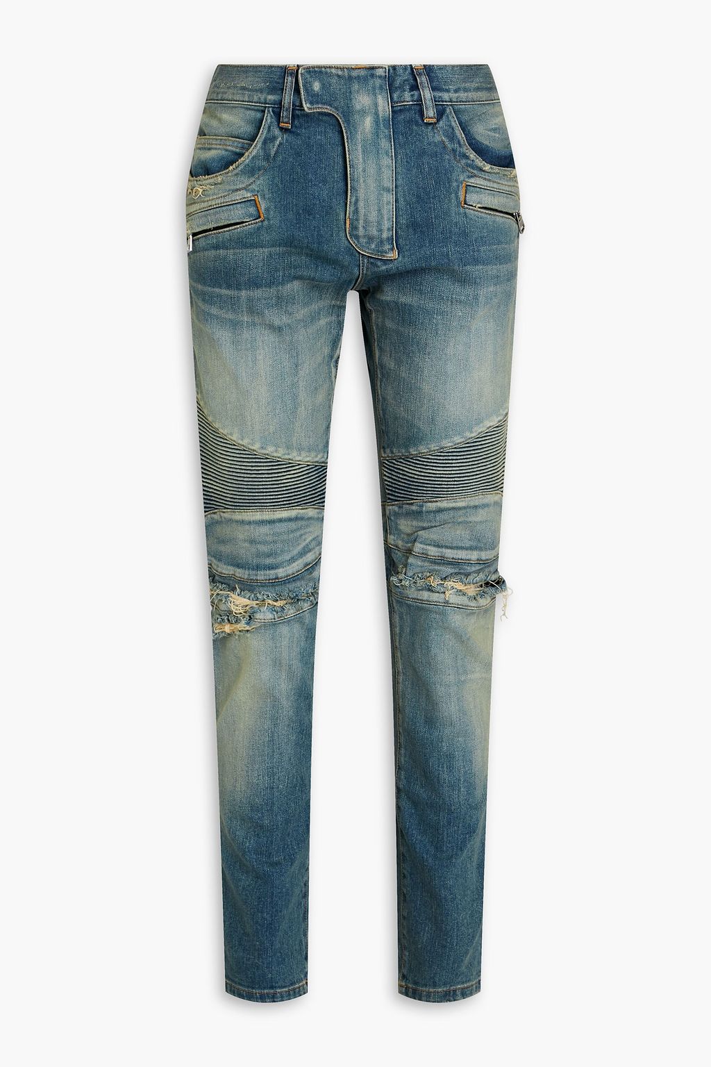 BALMAIN Distressed faded denim jeans