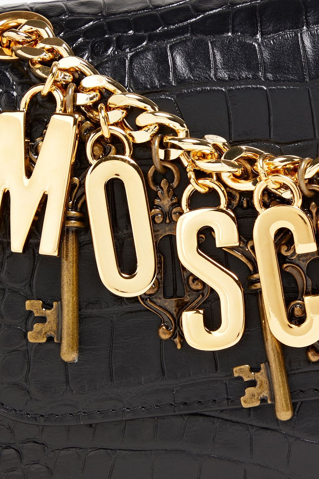 MOSCHINO Embellished croc-effect leather shoulder bag