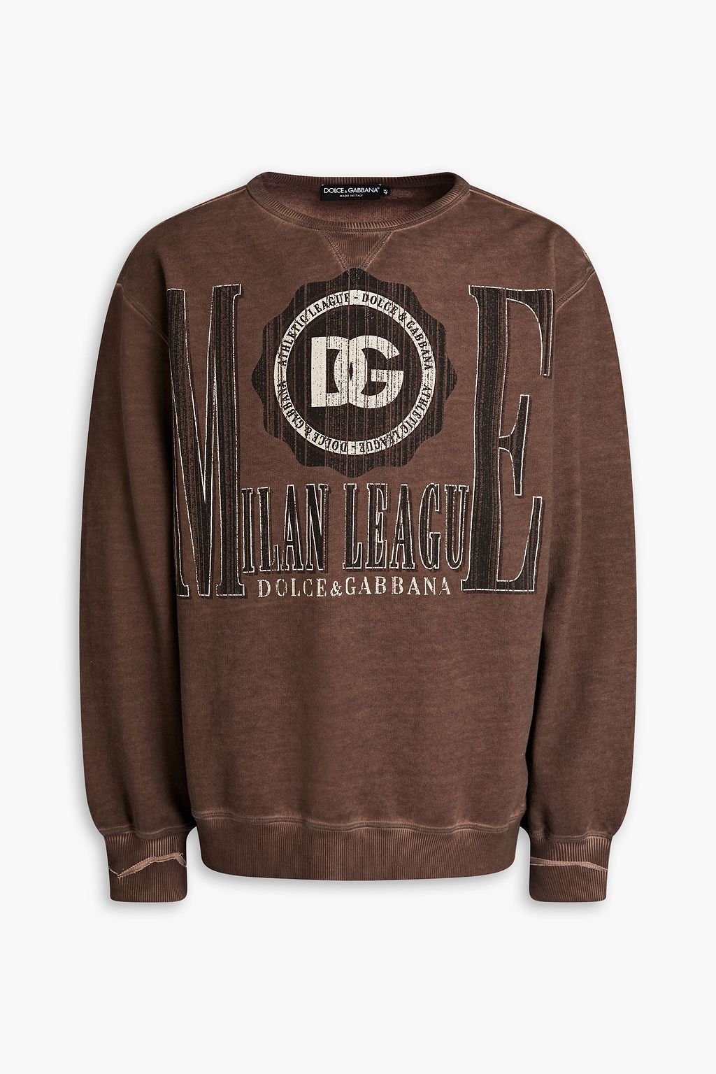 DOLCE&GABBANA Distressed bleached logo-print French cotton-terry sweatshirt