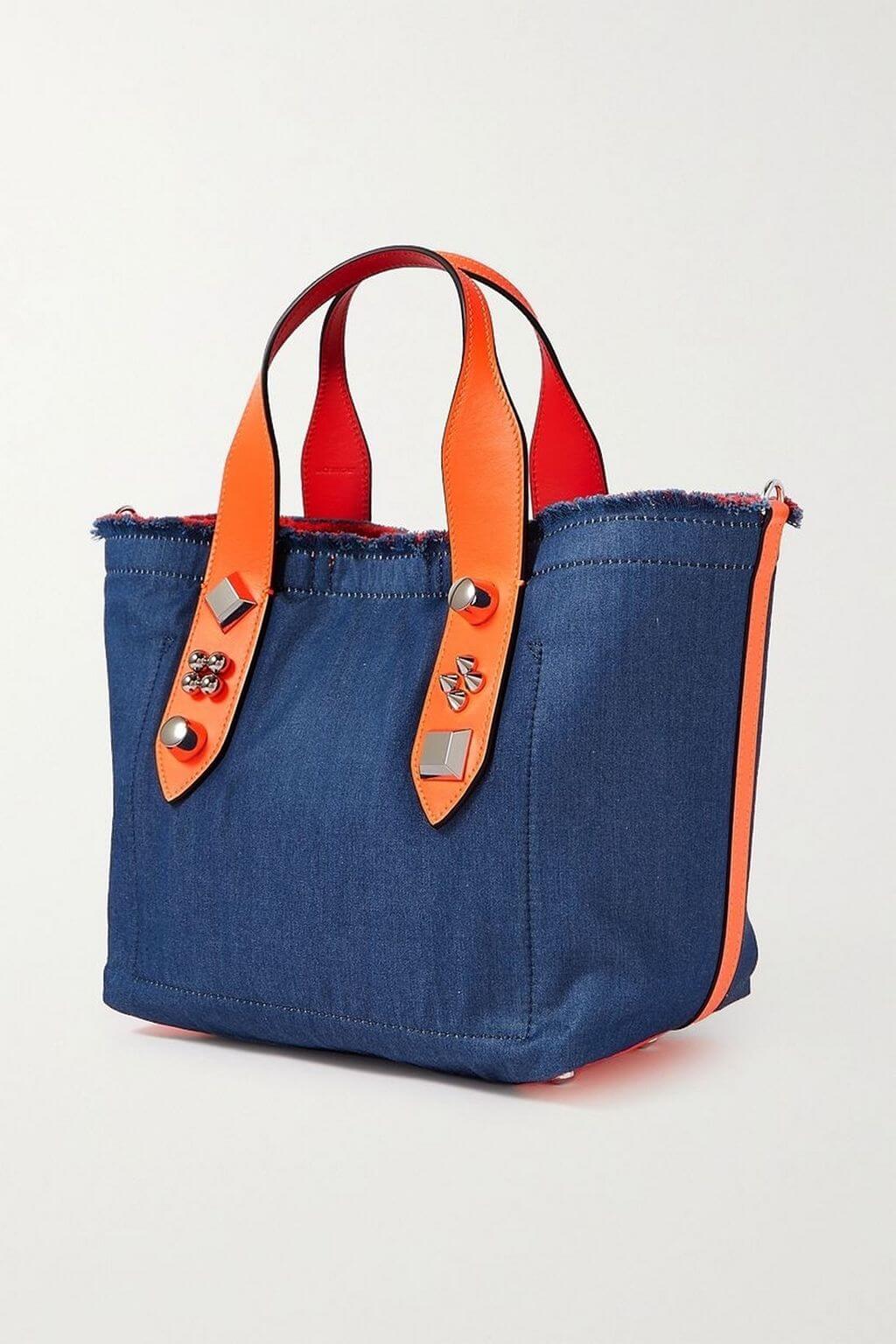 Christian Louboutin CHRISTIAN LOUBOUTIN Frangibus Small embellished leather-trimmed printed denim tote - Bags | Shop From The Mirage