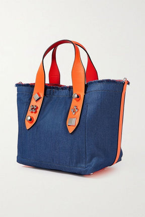 CHRISTIAN LOUBOUTIN Frangibus Small embellished leather-trimmed printed denim tote