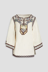 TORY BURCH Embroidered linen-canvas kaftan