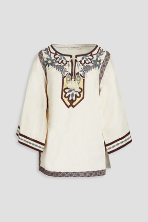 TORY BURCH Embroidered linen-canvas kaftan