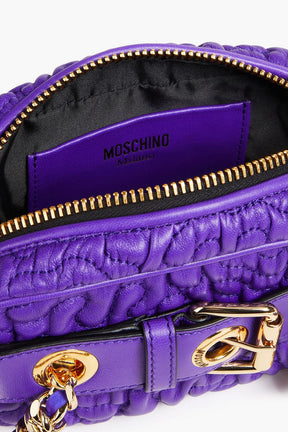 MOSCHINO Buckle-embellished quilted leather shoulder bag