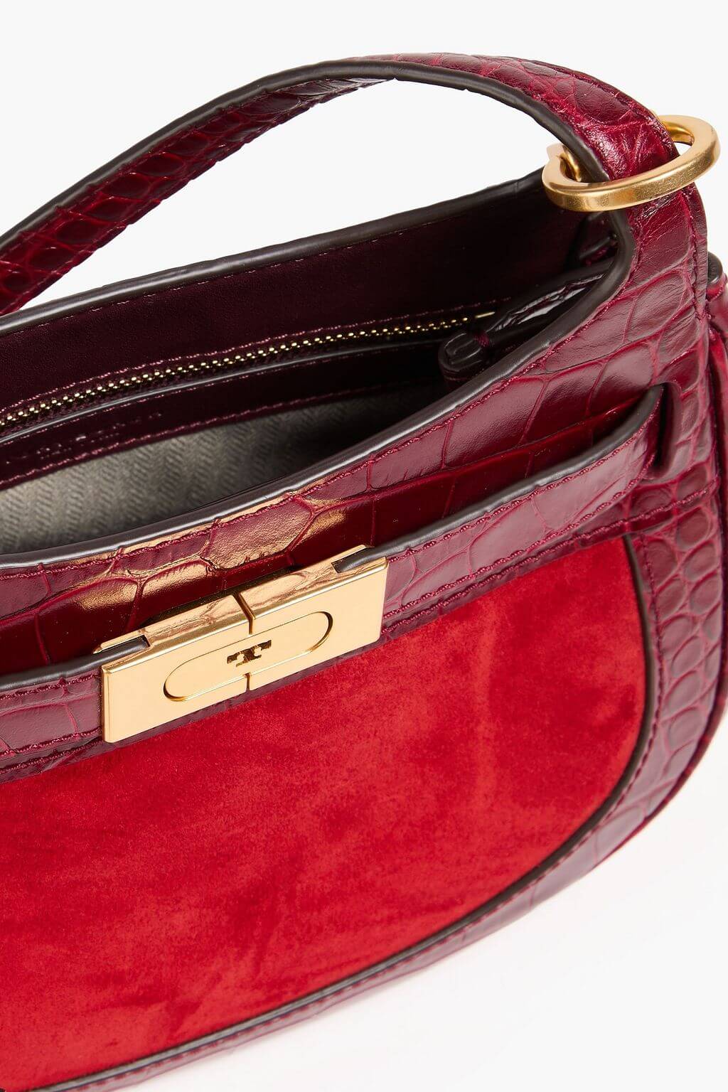 Tory Burch TORY BURCH Lee Radziwill croc-effect leather and suede cross-body bag - Bags | Shop From The Mirage