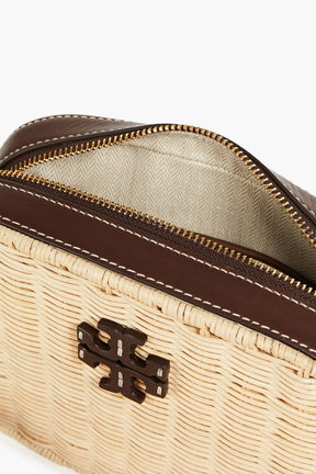 TORY BURCH Tasseled leather and rattan cross-body bag