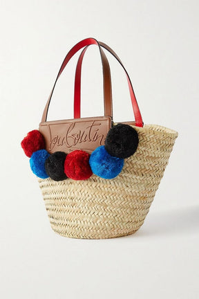 CHRISTIAN LOUBOUTIN Loubishore embellished woven straw and embossed leather tote