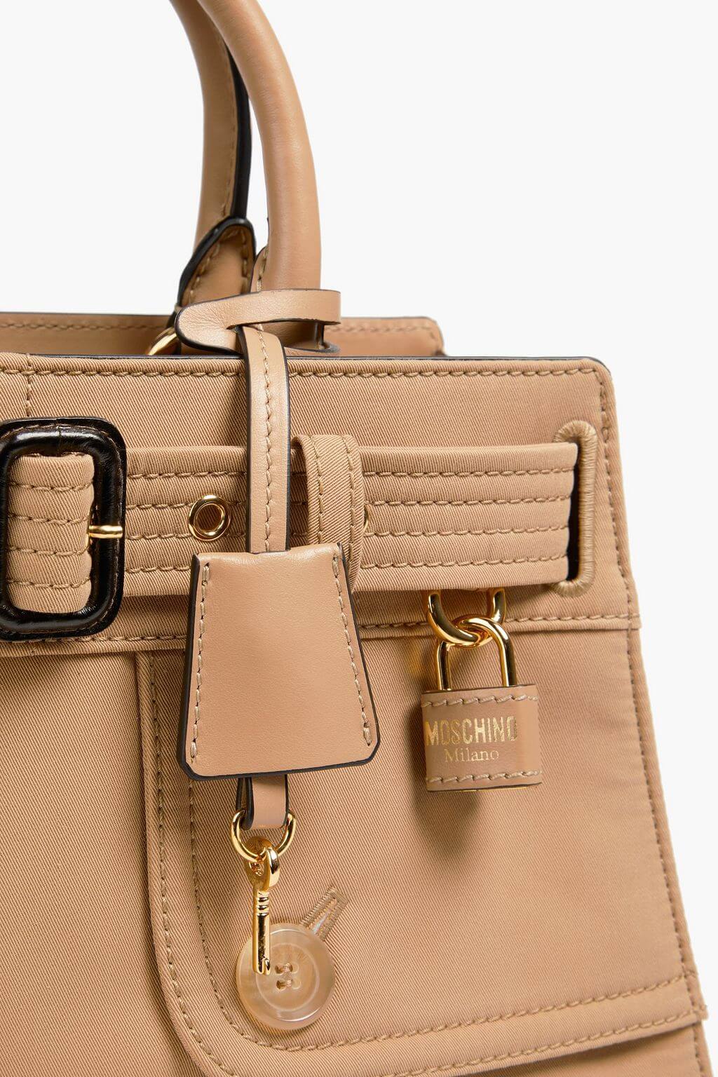 Moschino MOSCHINO Embellished leather-trimmed gabardine tote - Bags | Shop From The Mirage