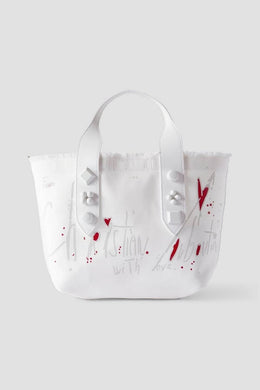 CHRISTIAN LOUBOUTIN Frangibus small leather-trimmed frayed printed canvas tote