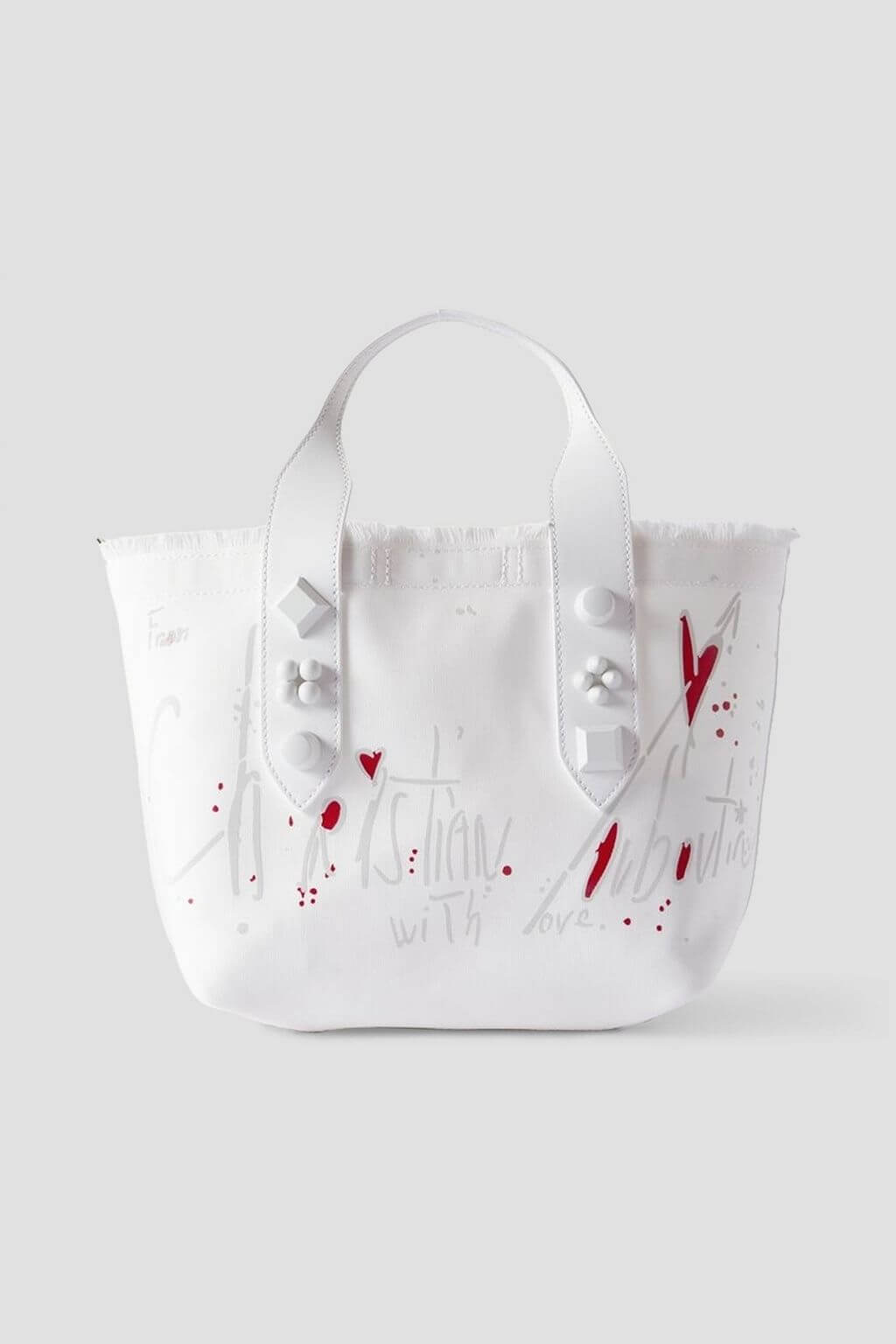 Christian Louboutin CHRISTIAN LOUBOUTIN Frangibus small leather-trimmed frayed printed canvas tote - Bags | Shop From The Mirage