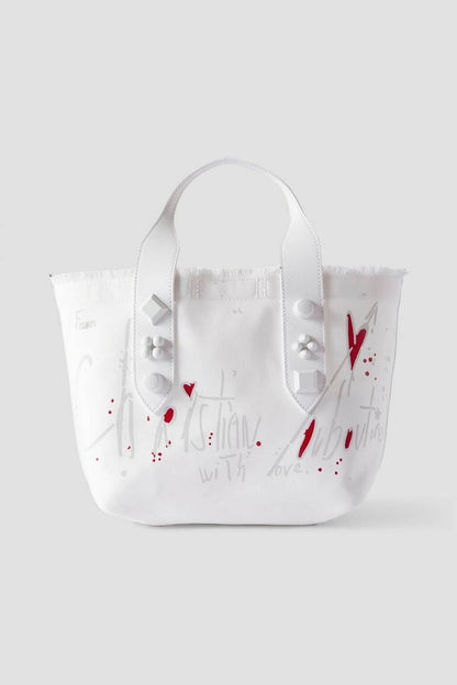 Christian Louboutin CHRISTIAN LOUBOUTIN Frangibus small leather-trimmed frayed printed canvas tote - Bags | Shop From The Mirage