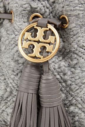 TORY BURCH Bouclé and leather bucket bag