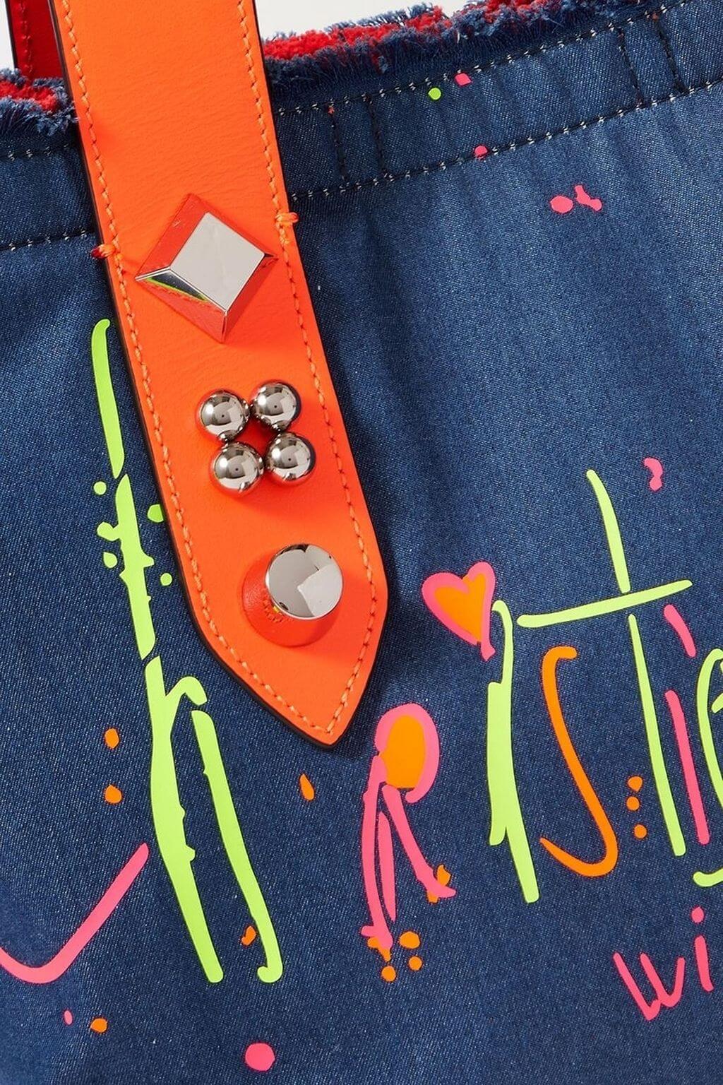 Christian Louboutin CHRISTIAN LOUBOUTIN Frangibus Small embellished leather-trimmed printed denim tote - Bags | Shop From The Mirage