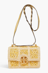 TORY BURCH Miller small raffia and leather shoulder bag