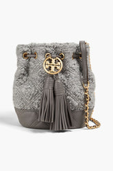 TORY BURCH Bouclé and leather bucket bag