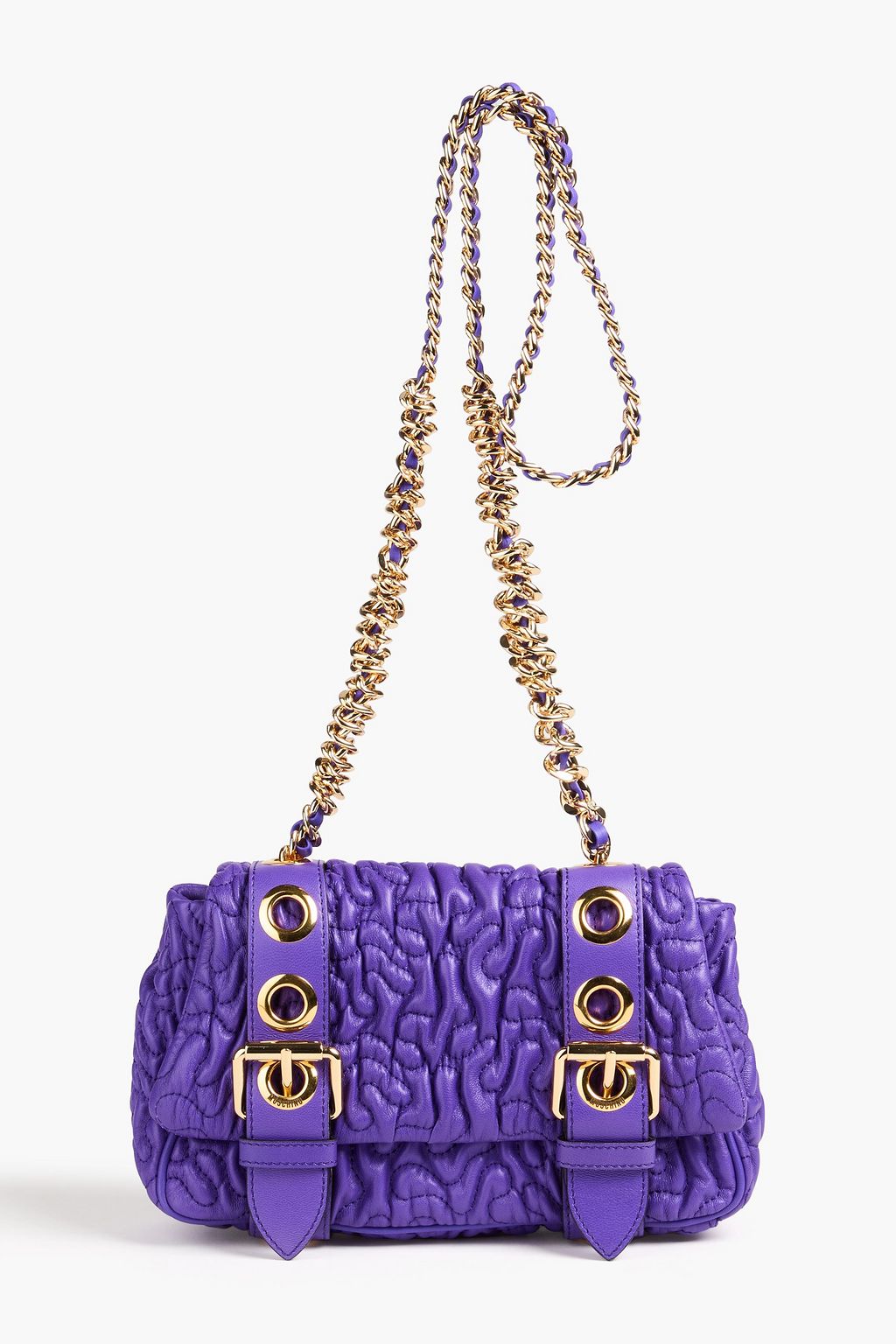 MOSCHINO Destroyed Chain buckle-embellished quilted leather cross-body bag