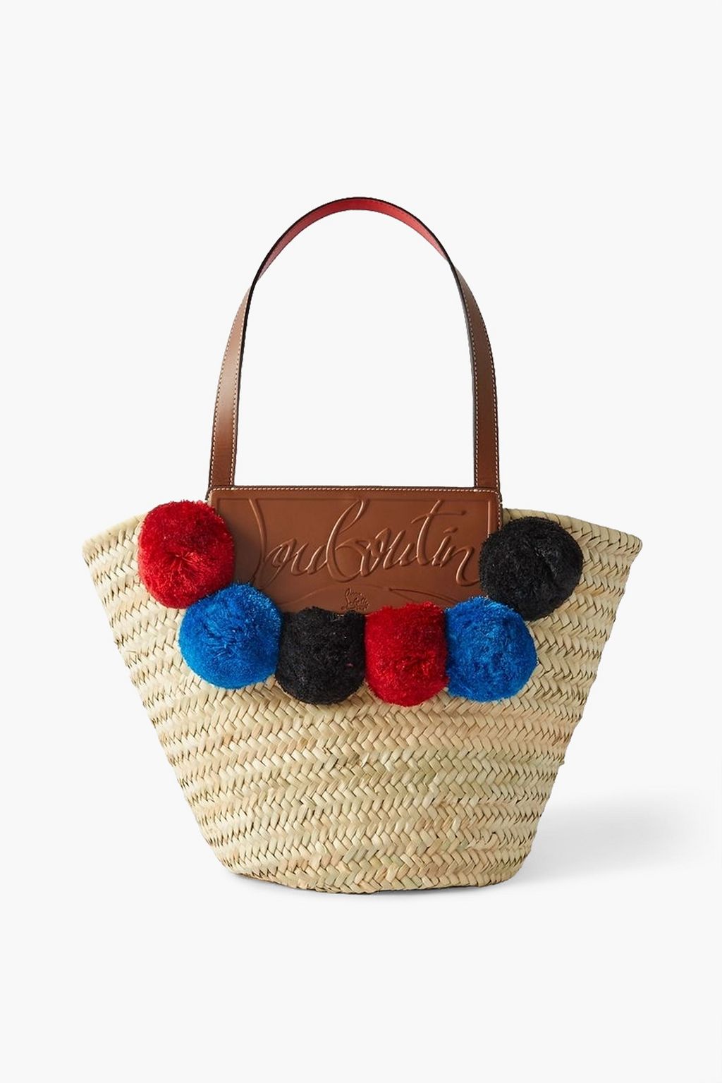 CHRISTIAN LOUBOUTIN Loubishore embellished woven straw and embossed leather tote