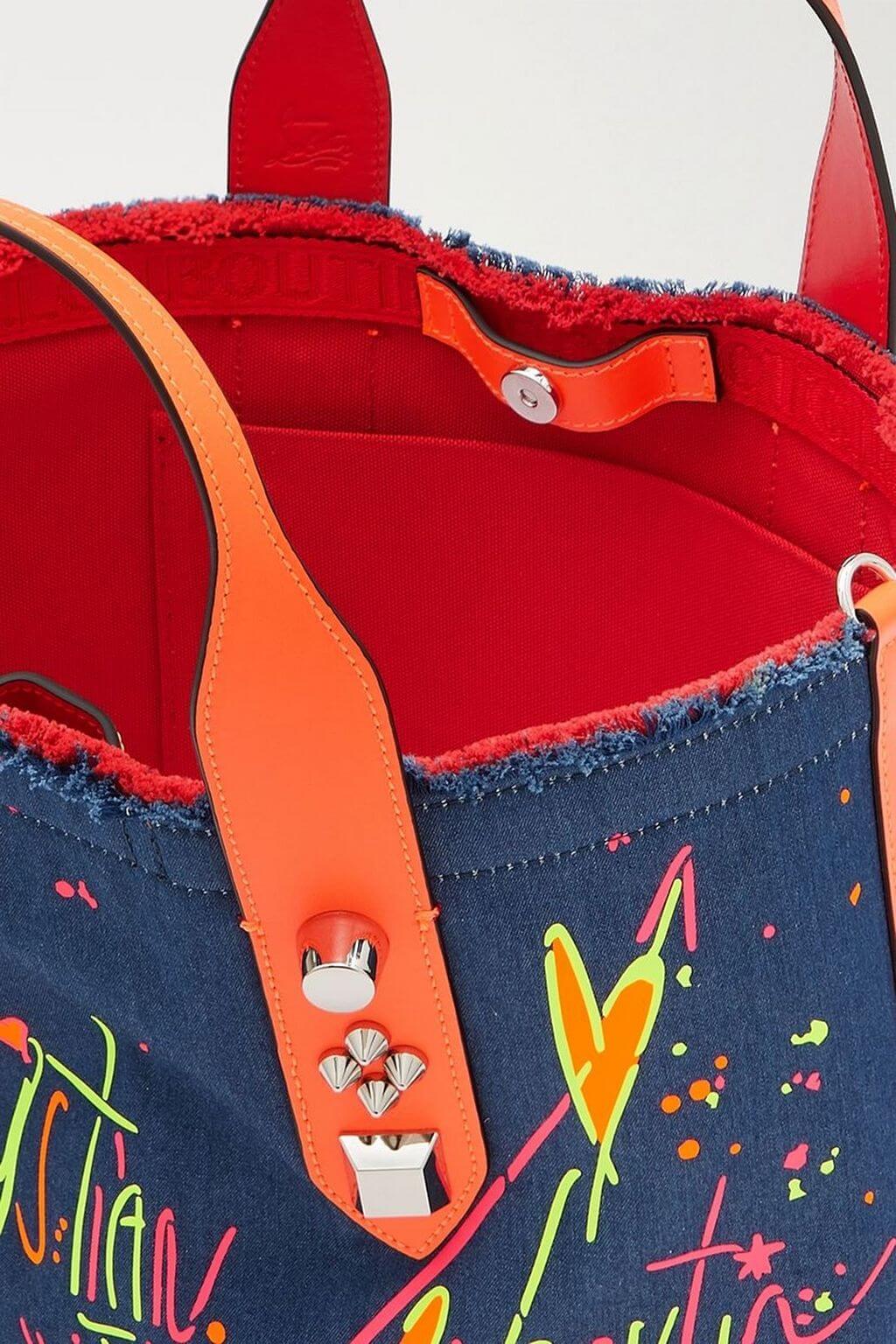 Christian Louboutin CHRISTIAN LOUBOUTIN Frangibus Small embellished leather-trimmed printed denim tote - Bags | Shop From The Mirage