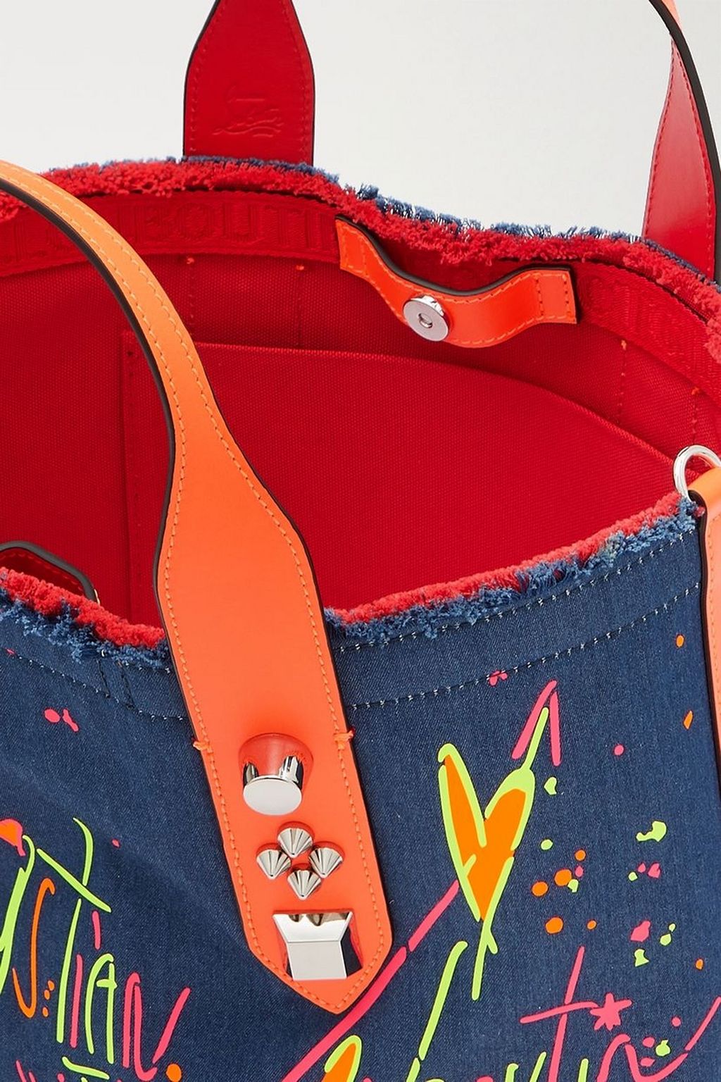 CHRISTIAN LOUBOUTIN Frangibus Small embellished leather-trimmed printed denim tote