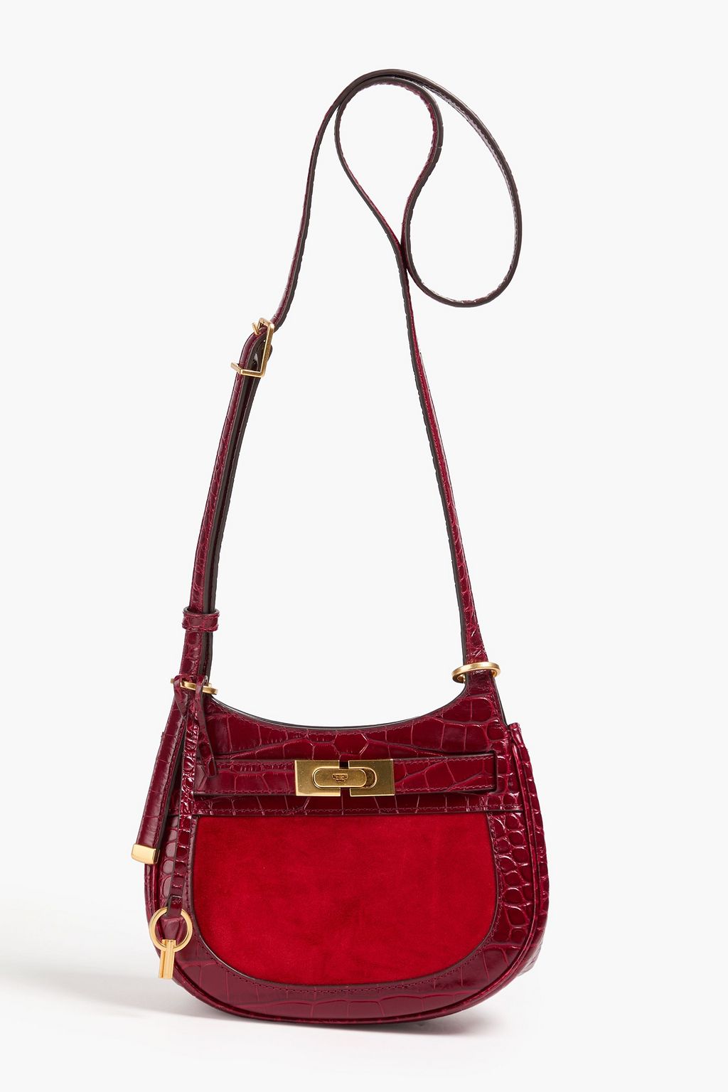 TORY BURCH Lee Radziwill croc-effect leather and suede cross-body bag