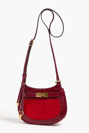 TORY BURCH Lee Radziwill croc-effect leather and suede cross-body bag