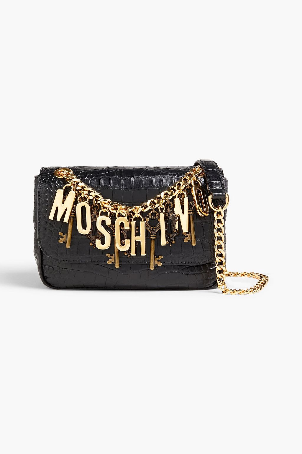 MOSCHINO Embellished croc-effect leather shoulder bag