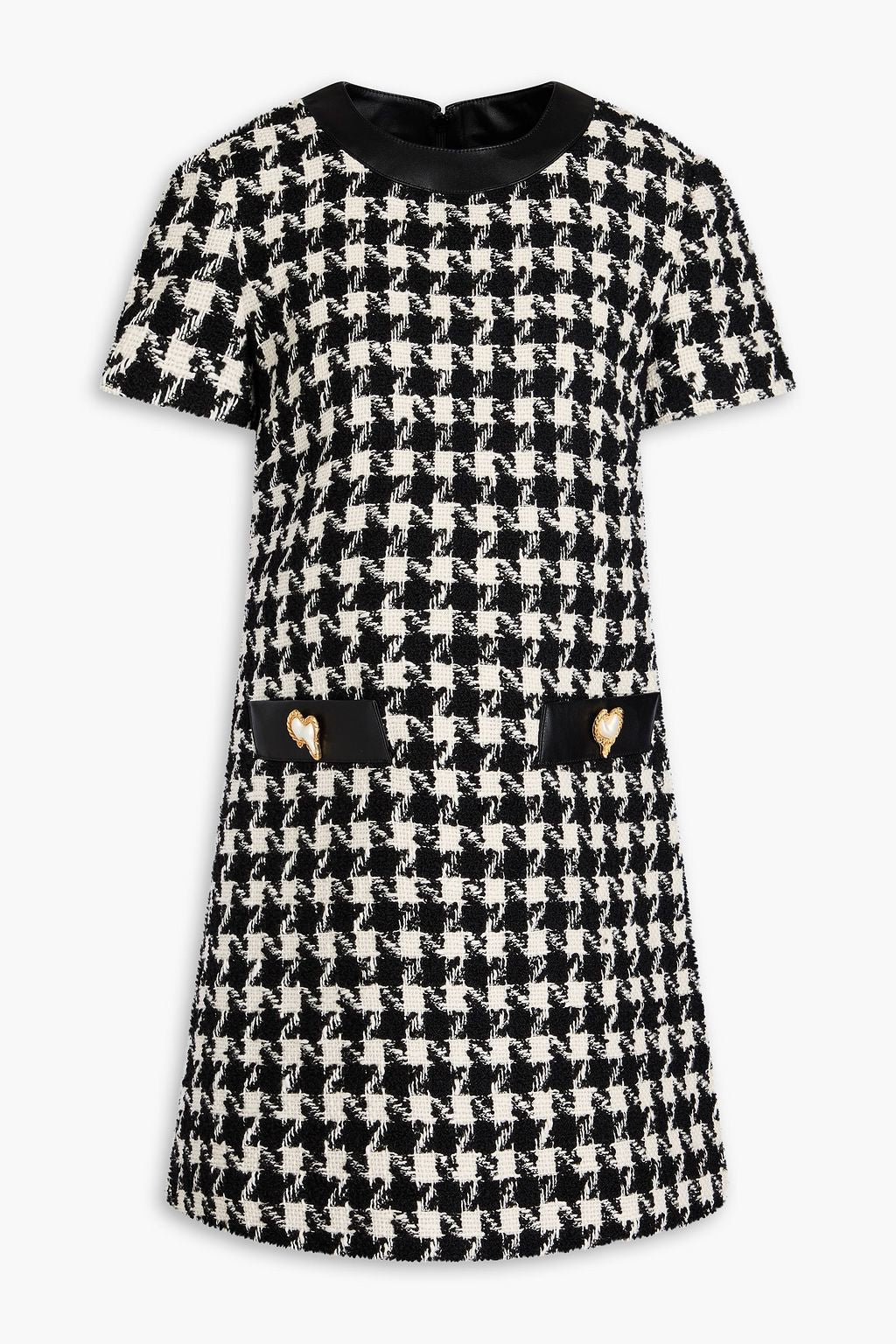 MOSCHINO Button-embellished houndstooth wool-blend tweed mini dress