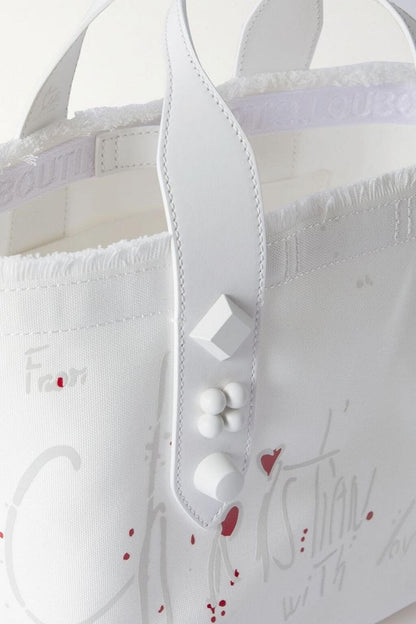 Christian Louboutin CHRISTIAN LOUBOUTIN Frangibus small leather-trimmed frayed printed canvas tote - Bags | Shop From The Mirage