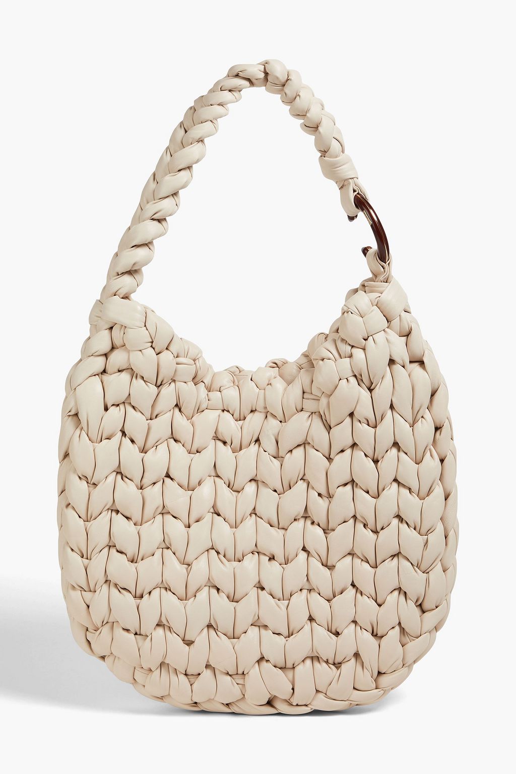 Wooden C woven leather shoulder bag
