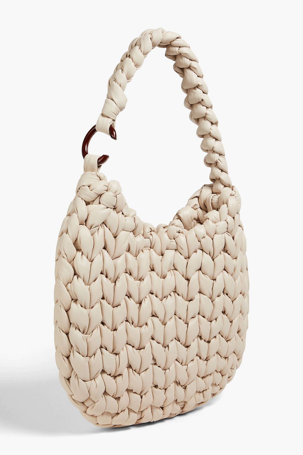 Wooden C woven leather shoulder bag