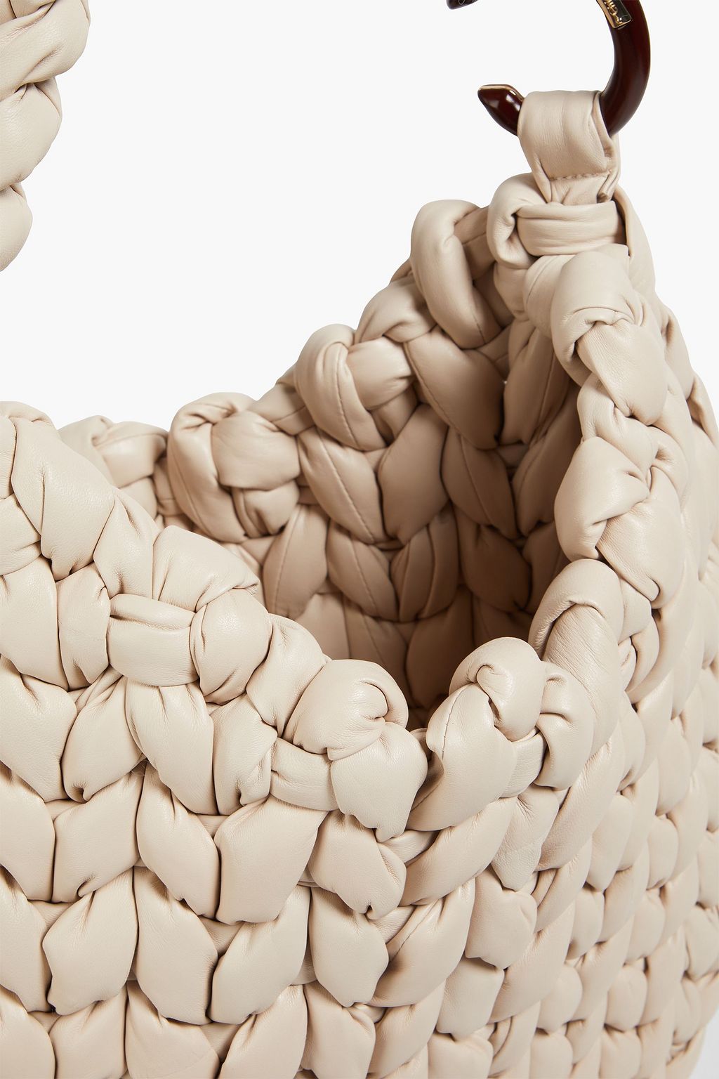 Wooden C woven leather shoulder bag