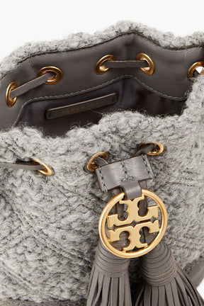 TORY BURCH Bouclé and leather bucket bag