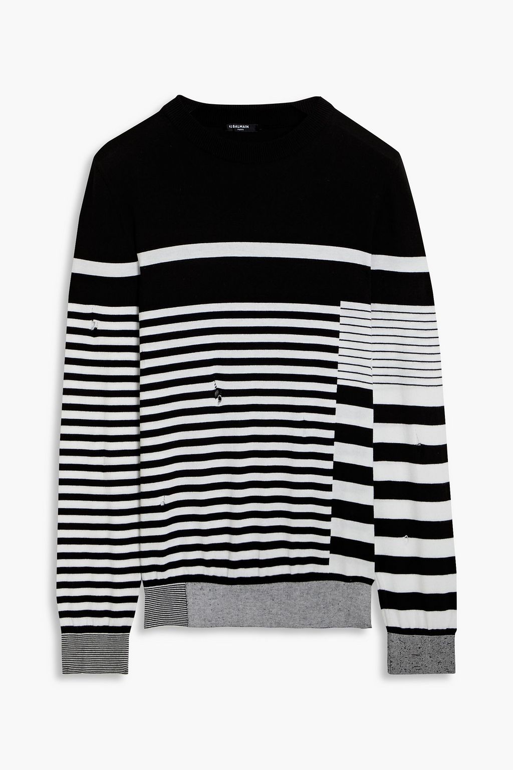 Balmain BALMAIN Distressed striped cotton sweater - Size: S Sweatshirts | Shop From The Mirage