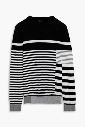 BALMAIN Distressed striped cotton sweater