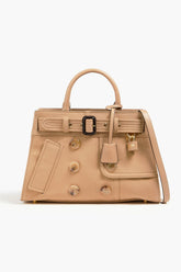 MOSCHINO Embellished leather-trimmed gabardine tote