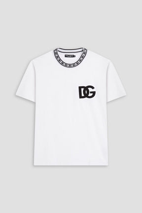 DOLCE&GABBANA Jacquard-trimmed cotton-jersey T-shirt