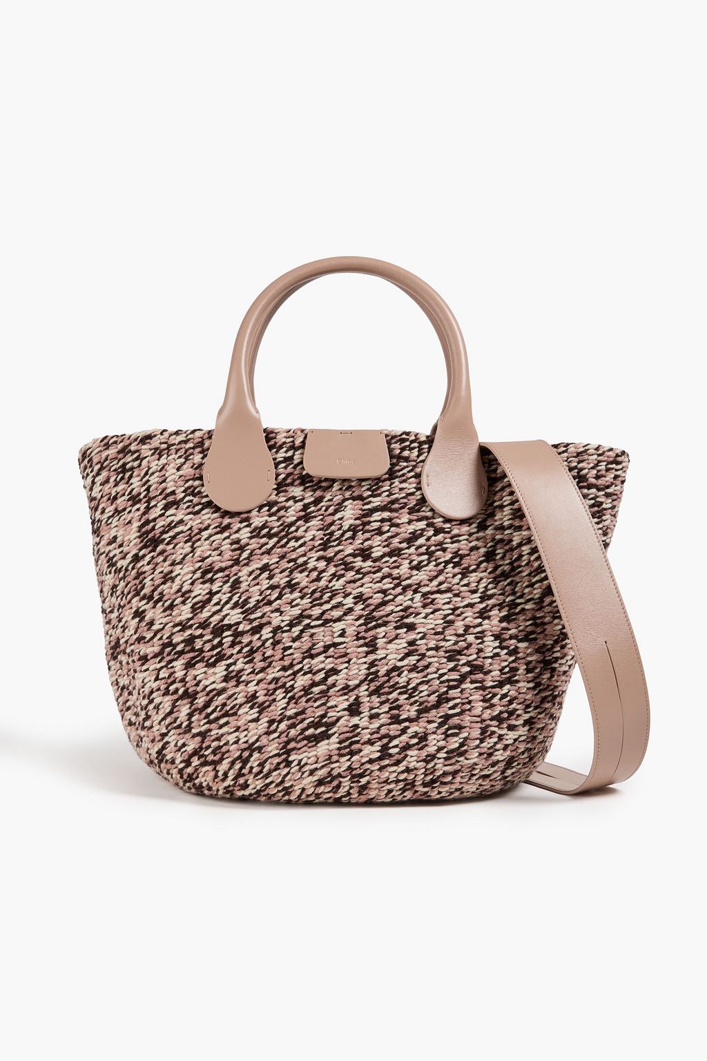 Leather-trimmed wool-blend tote