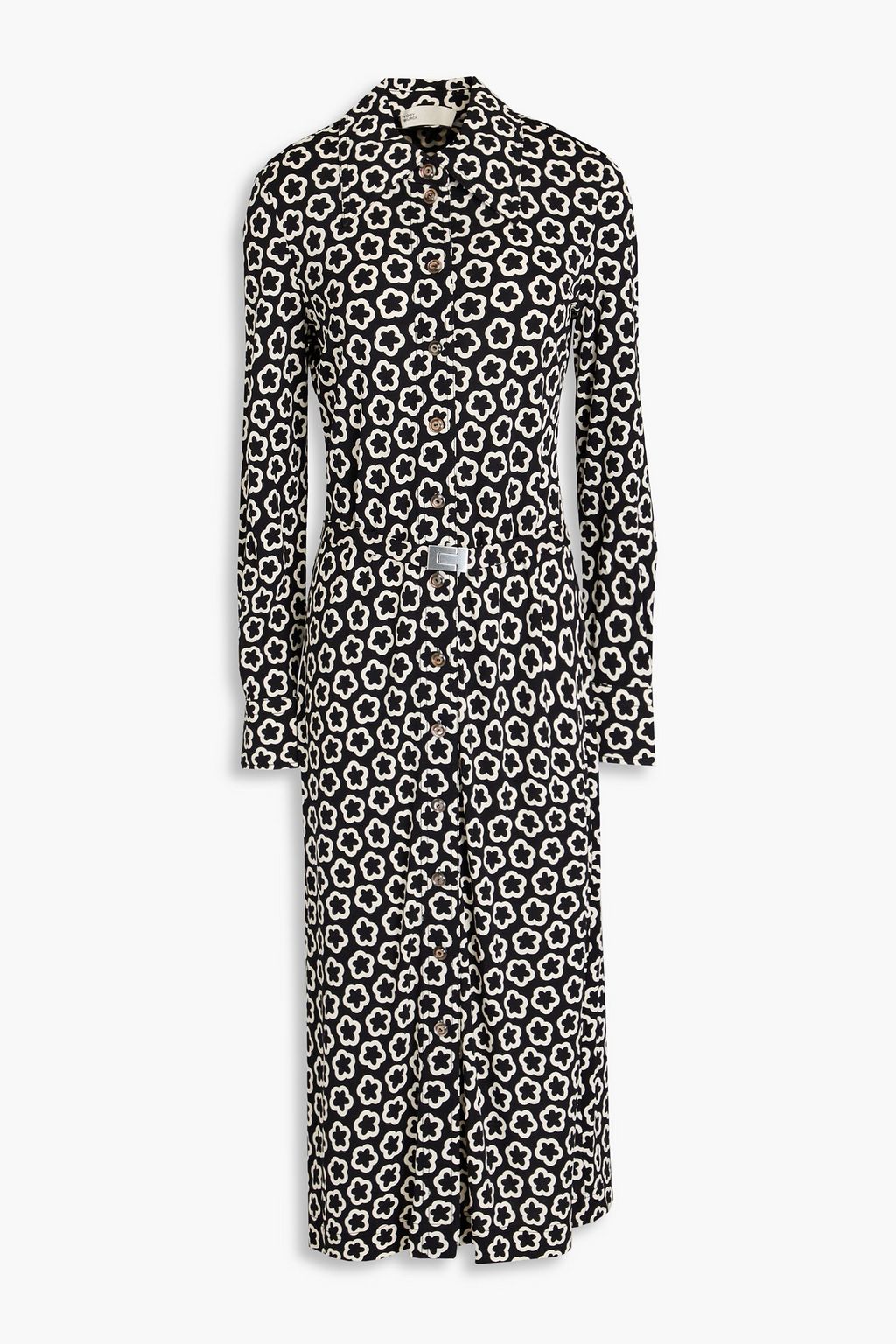 TORY BURCH Belted printed jersey midi shirt dress