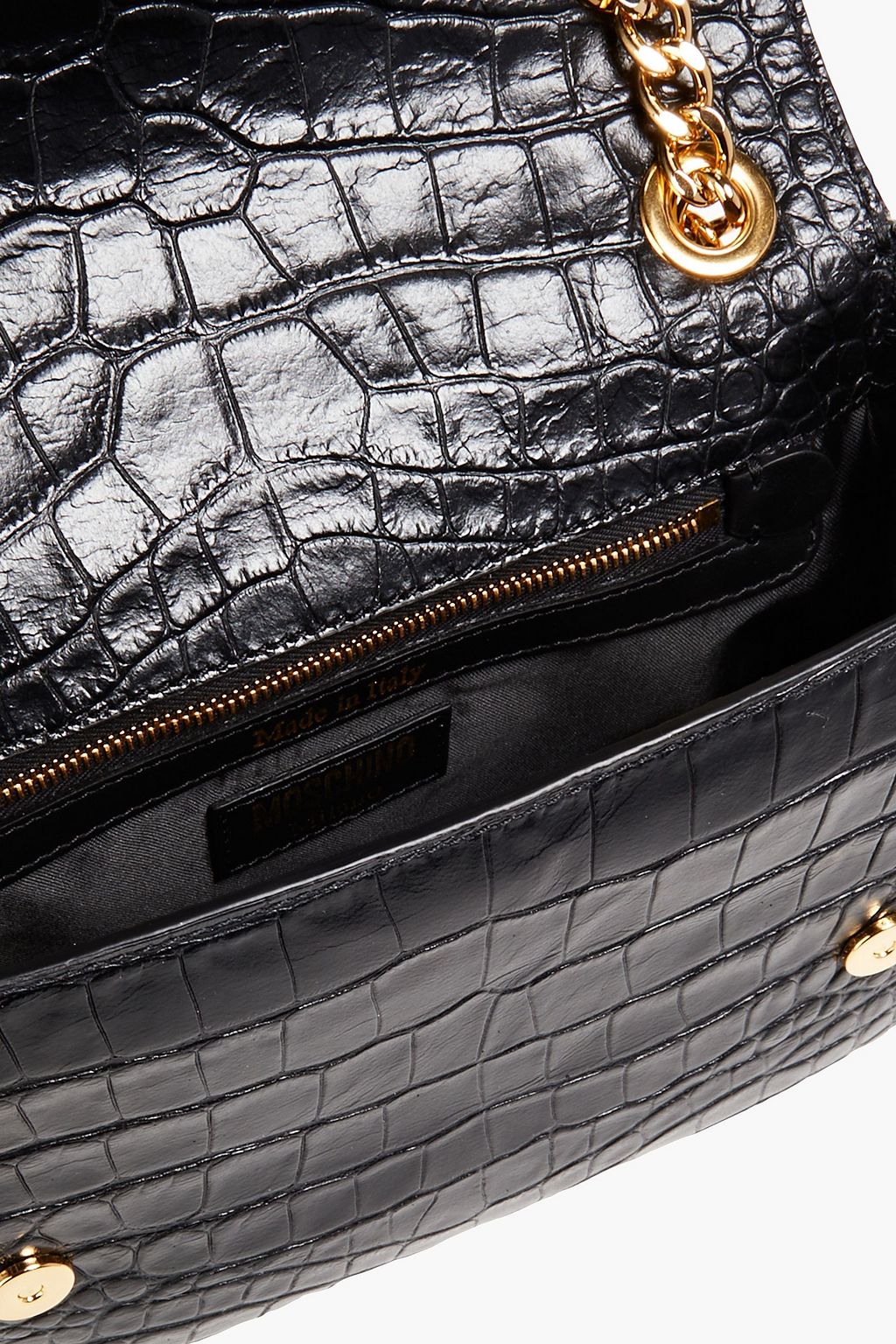 MOSCHINO Embellished croc-effect leather shoulder bag