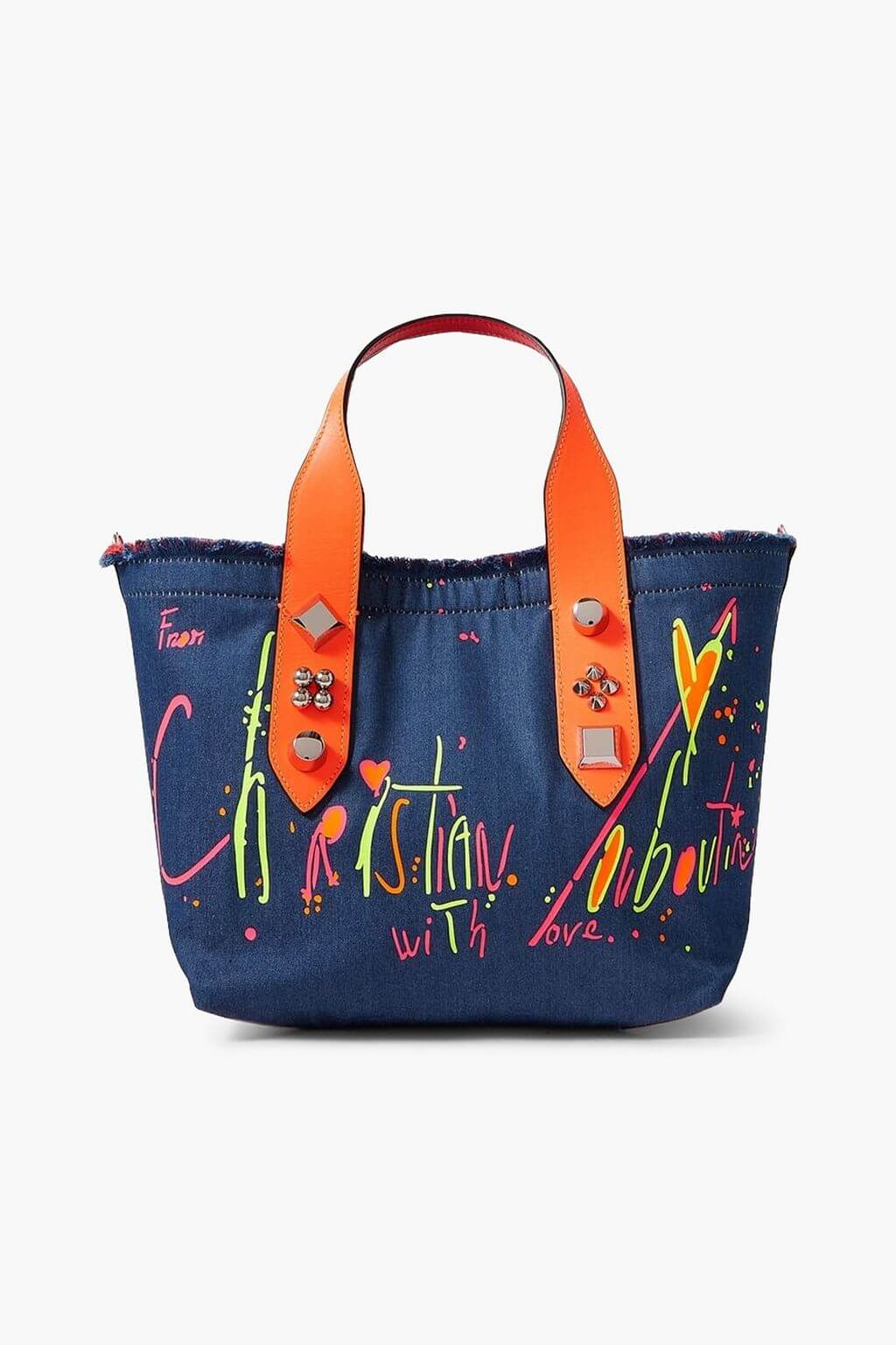 Christian Louboutin CHRISTIAN LOUBOUTIN Frangibus Small embellished leather-trimmed printed denim tote - Bags | Shop From The Mirage