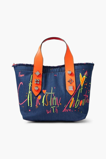 Christian Louboutin CHRISTIAN LOUBOUTIN Frangibus Small embellished leather-trimmed printed denim tote - Bags | Shop From The Mirage