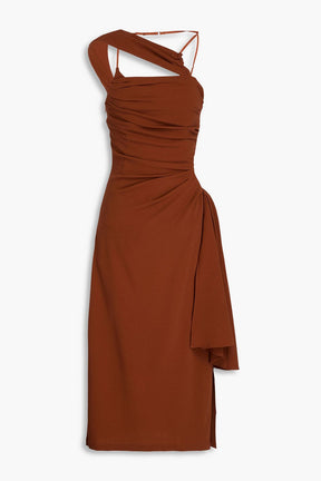 JACQUEMUS Cutout draped wool-blend crepe midi dress