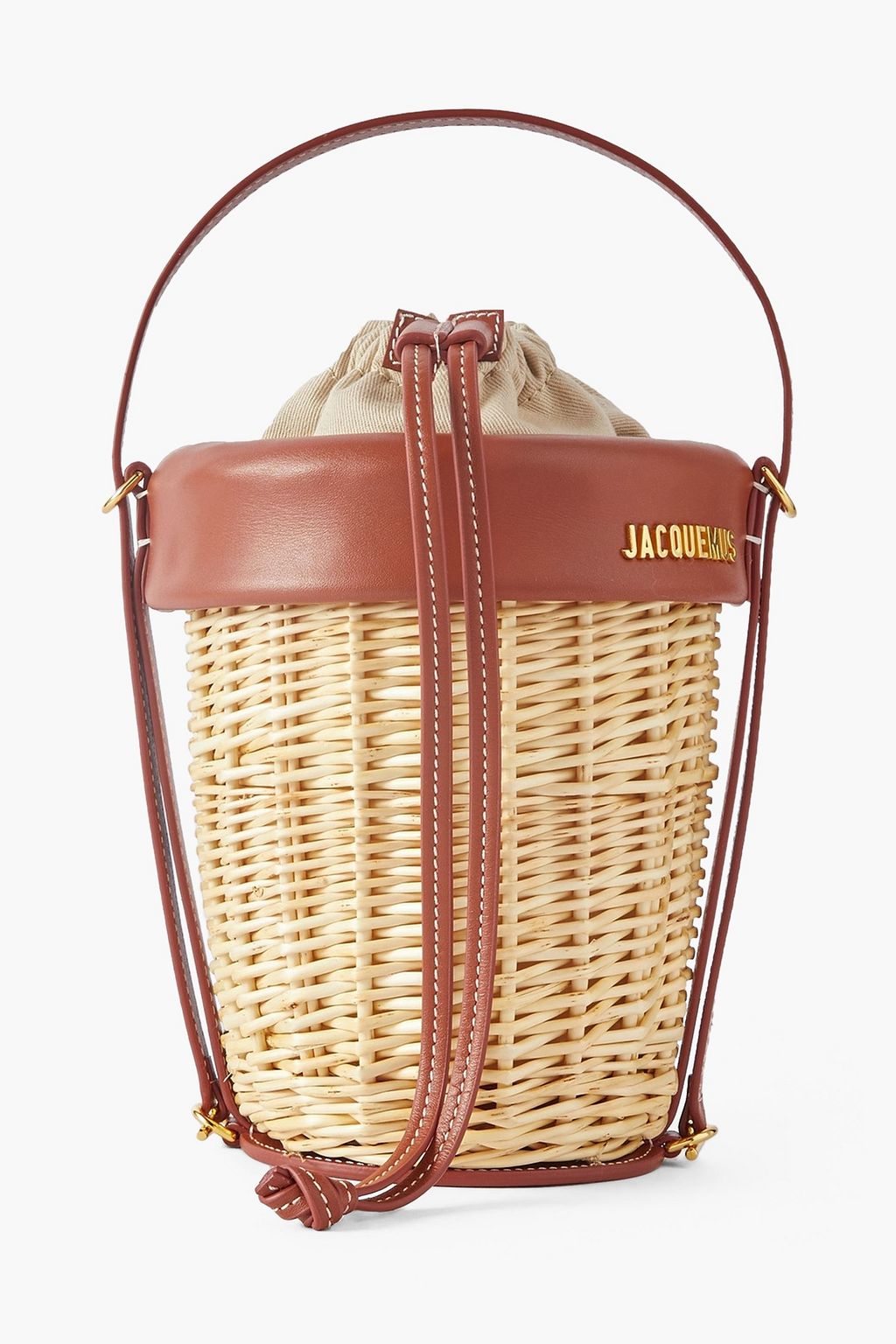 JACQUEMUS Le Panier Seau leather-trimmed wicker bucket bag