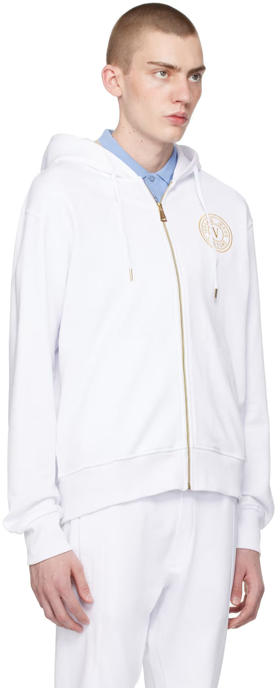 White V-Emblem Hoodie
