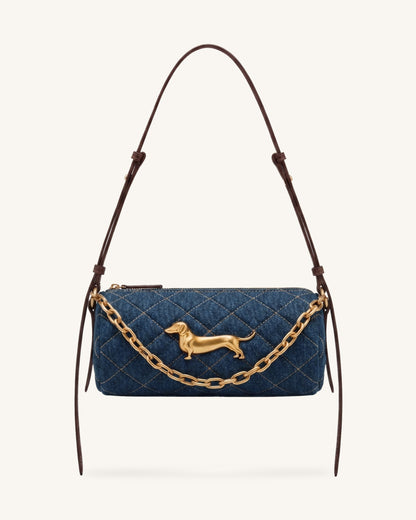 Lucienne Dachshund Quilted Chain Shoulder Bag - Black