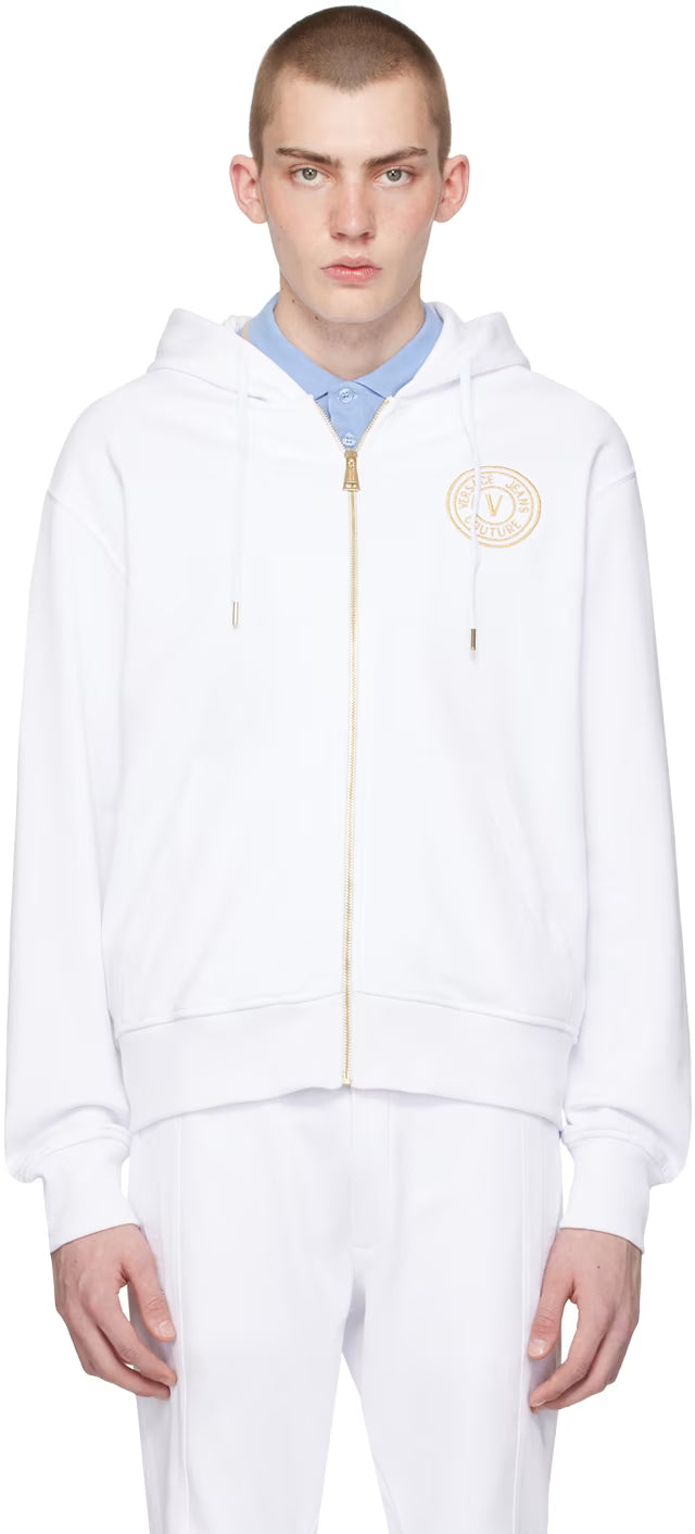 White V-Emblem Hoodie